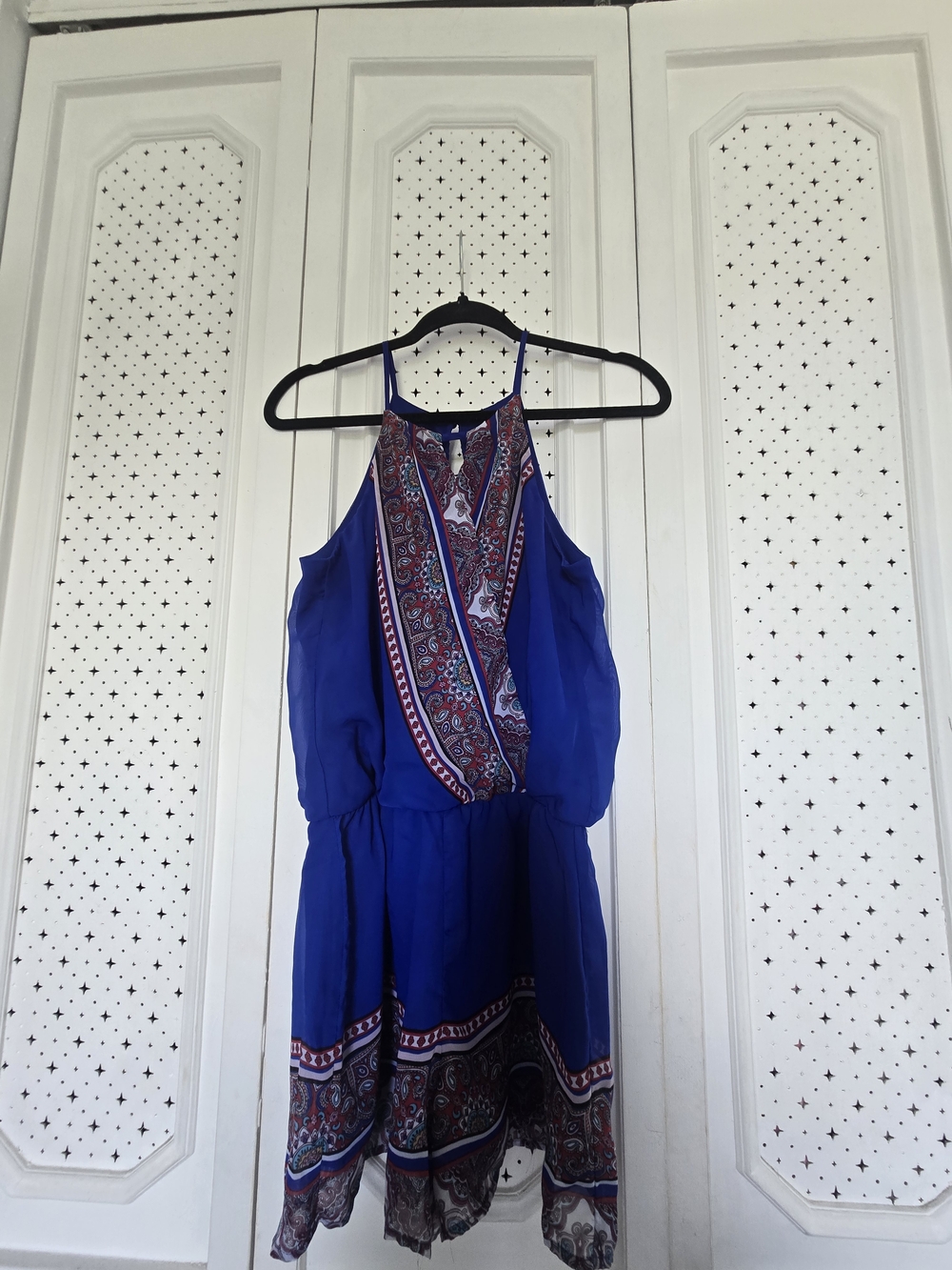Blue Bohemian Print Halter Romper